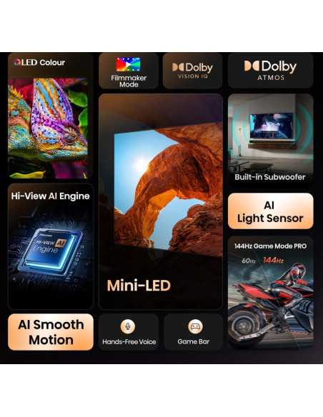 TV Set, HISENSE, 85 ", 4K Ultra HD, 3840 x 2160 pixels, Flat, 16:9, ULED, 85U7Q