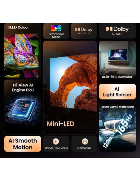 TV Set, HISENSE, 100 ", 4K Ultra HD, 3840 x 2160 pixels, Flat, 16:9, ULED, 100U7Q