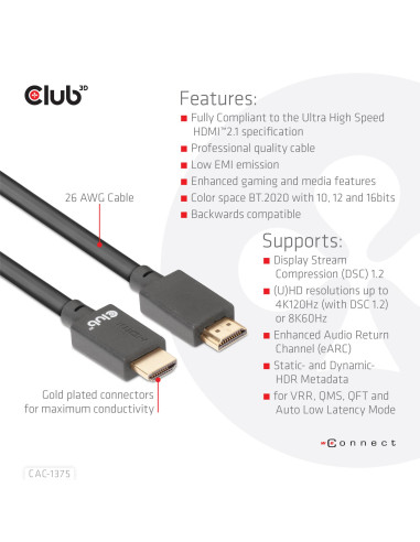CABLE HDMI TO HDMI 5M/M/M CAC-1375 CLUB3D