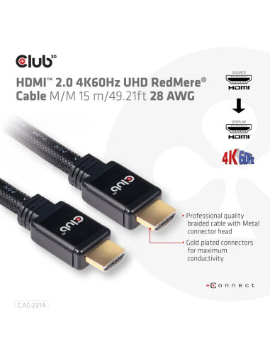 CABLE HDMI 15M/M/M CAC-2314 CLUB3D