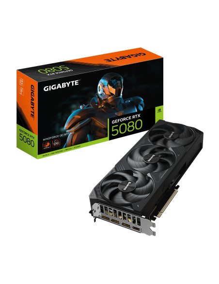 Graphics Card, GIGABYTE, NVIDIA GeForce RTX 5080, 16 GB, GDDR7, 256 bit, PCIE 5.0 16x, GPU 2670 MHz, Triple slot Fansink, 1xHDM