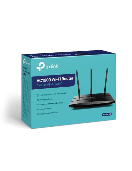 Wireless Router, TP-LINK, Router, 1900 Mbps, 1 WAN, 4x10/100/1000M, Number of antennas 3, ARCHERA8