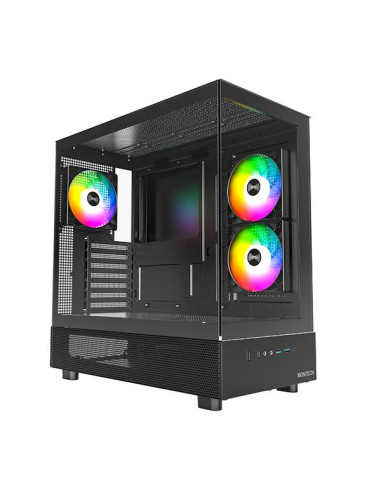 Case, MONTECH, XR, MidiTower, Not included, ATX, MicroATX, MiniITX, Colour Black, XR(B)