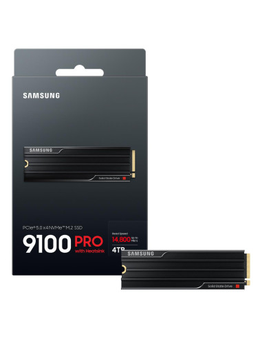 SSD, SAMSUNG, 9100 PRO, 4TB, M.2, PCIe Gen5, NVMe, TLC, Write speed 13400 MBytes/sec, Read speed 14800 MBytes/sec, 2.38mm, TBW 