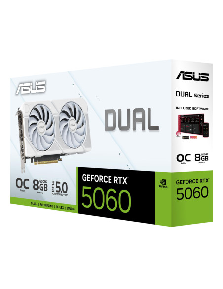 Graphics Card, ASUS, NVIDIA, GeForce RTX 5060, 8 GB, GDDR7, 128 bit, PCI Express 5.0, Active, DUAL-RTX5060-O8G-WHITE