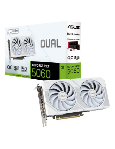 Graphics Card, ASUS, NVIDIA, GeForce RTX 5060, 8 GB, GDDR7, 128 bit, PCI Express 5.0, Active, DUAL-RTX5060-O8G-WHITE