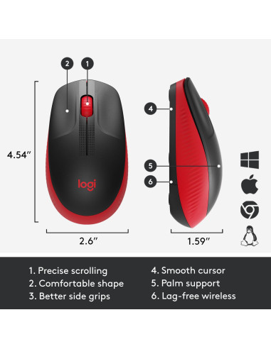 MOUSE USB OPTICAL WRL M190/RED 910-005908 LOGITECH