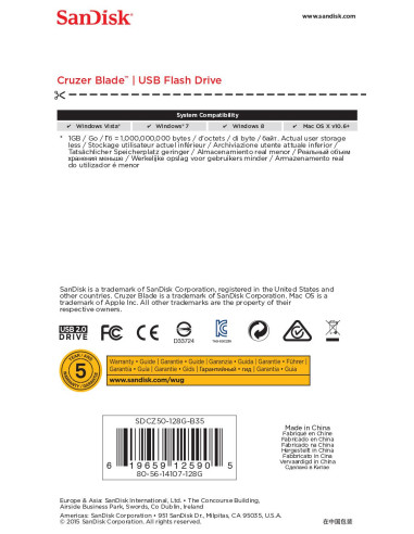 MEMORY DRIVE FLASH USB2 128GB/SDCZ50-128G-B35 SANDISK