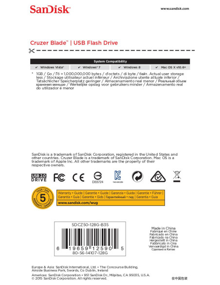 MEMORY DRIVE FLASH USB2 128GB/SDCZ50-128G-B35 SANDISK