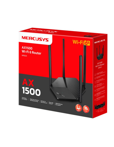 Wireless Router, MERCUSYS, 1500 Mbps, Wi-Fi 6, IEEE 802.11a/b/g, IEEE 802.11n, IEEE 802.11ac, IEEE 802.11ax, 3x10/100/1000M, LA