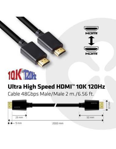 CABLE HDMI TO HDMI 2M/M/M CAC-1372 CLUB3D