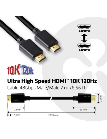 CABLE HDMI TO HDMI 2M/M/M CAC-1372 CLUB3D