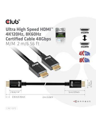 CABLE HDMI TO HDMI 2M/M/M CAC-1372 CLUB3D