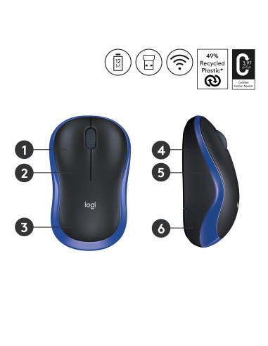 MOUSE USB OPTICAL WRL M185/BLUE 910-002239 LOGITECH
