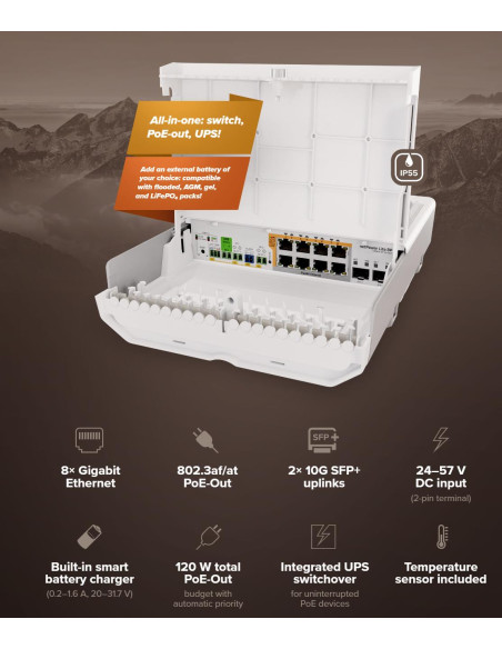 Switch, MIKROTIK, Mikrotik netPower Lite 8P (CSS610-8P-2S+OUT), 8xRJ-45 ports, RJ-45 Ports Type Gigabit Ethernet (10/100/1000),