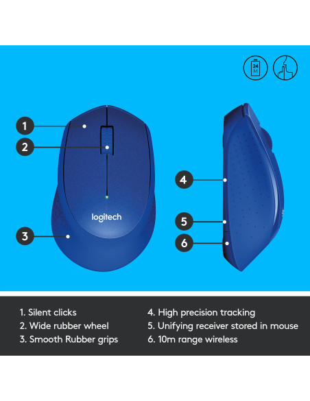 MOUSE USB OPTICAL WRL M330/SILENT BL 910-004910 LOGITECH