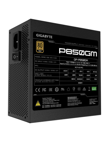 Power Supply, GIGABYTE, 850 Watts, Efficiency 80 PLUS GOLD, PFC Active, MTBF 100000 hours, GP-P850GM