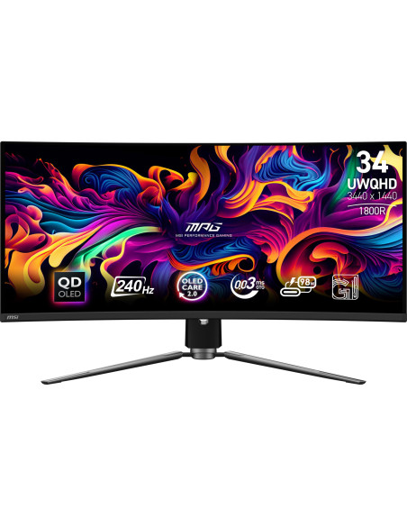 Monitor, MSI, 34", Gaming/Curved/21 : 9, Panel QD-OLED, 3440x1440, 240, Matte, 0.03 ms, Swivel, Height adjustable, Tilt, Colour