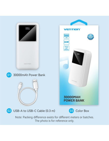 POWER BANK USB 30000MAH 22.5W/WHITE FHMW0 VENTION