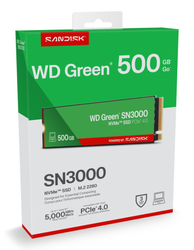 SSD, SANDISK, 150xTBW rating, MTBF 1.75 h, NVMe Yes, PCI Express 4.0, M.2, 500 GB, POWERED BY SANDISK, Green, WDS500G4G0E