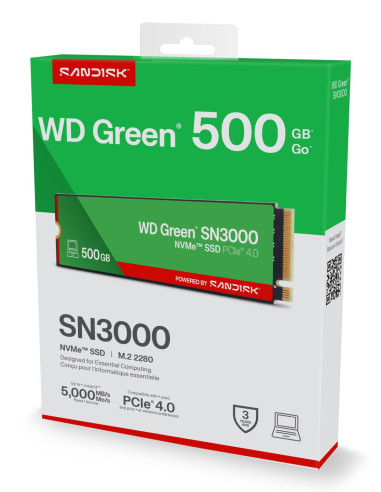 SSD, SANDISK, 150xTBW rating, MTBF 1.75 h, NVMe Yes, PCI Express 4.0, M.2, 500 GB, POWERED BY SANDISK, Green, WDS500G4G0E