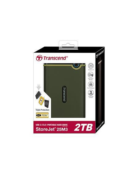 External HDD, TRANSCEND, StoreJet, 2TB, USB 3.0, Colour Green, TS2TSJ25M3G