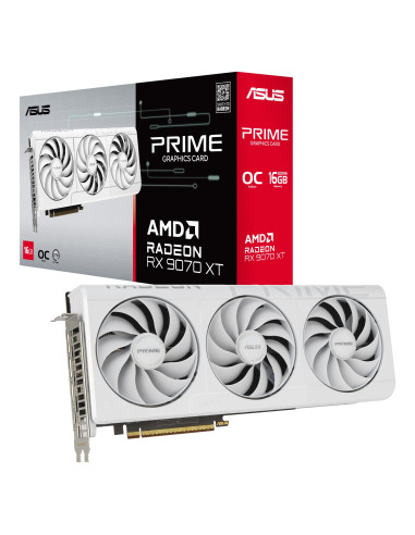 Graphics Card, ASUS, AMD, Radeon RX 9070 XT, 2460 MHz, 16 GB, GDDR6, 256 bit, PCI Express 5.0, Active, PRIME-RX9070XT-O16G-WH
