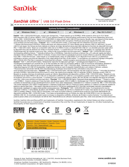 MEMORY DRIVE FLASH USB3 32GB/SDCZ48-032G-U46 SANDISK