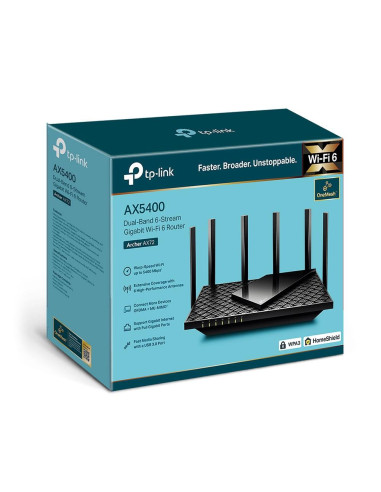 Wireless Router, TP-LINK, Wireless Router, 5400 Mbps, USB 3.0, 1 WAN, 4x10/100/1000M, Number of antennas 6, ARCHERAX72