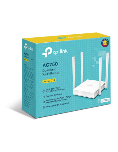 Wireless Router, TP-LINK, Wi-Fi 5 (802.11ac), Data speed 433 Mbit/s, Ethernet WAN Yes, Ethernet LAN Yes, 5xLAN ports, ARCHERC24