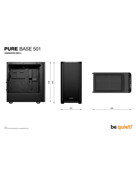 Case, BE QUIET, PURE BASE 501, MidiTower, ATX, MicroATX, MiniITX, Colour Black, BG073