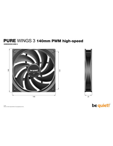 CASE FAN 140MM PURE WINGS 3/PWM HIGH-SPEED BL109 BE QUIET