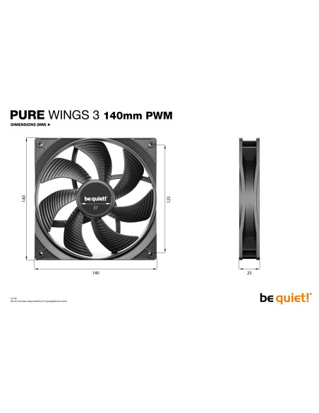 CASE FAN 140MM PURE WINGS 3/PWM BL108 BE QUIET