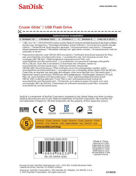 MEMORY DRIVE FLASH USB2 128GB/SDCZ60-128G-B35 SANDISK