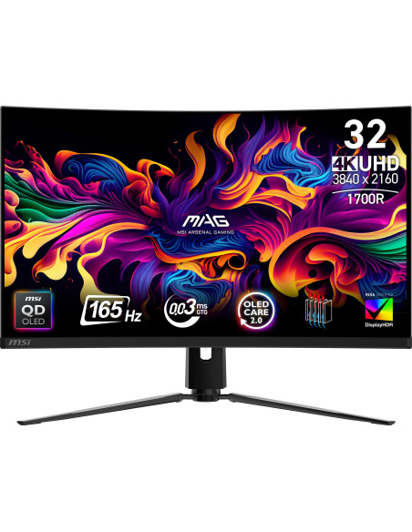 Monitor, MSI, MAG 321CUP QD-OLED, 31.5", Gaming/Curved/4K, Panel QD-OLED, 3840x2160, 16:9, 165 Hz, 0.03 ms, MAG321CUPQD-OLED