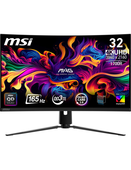 Monitor, MSI, MAG 321CUP QD-OLED, 31.5", Gaming/Curved/4K, Panel QD-OLED, 3840x2160, 16:9, 165 Hz, 0.03 ms, MAG321CUPQD-OLED
