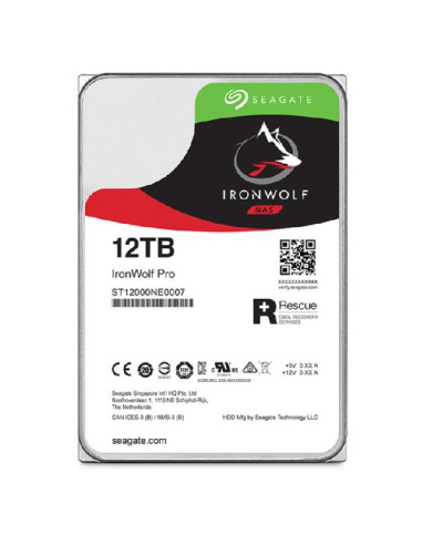 HDD, SEAGATE, IronWolf Pro, 12TB, SATA, 256 MB, 7200 rpm, 3,5", ST12000NT001