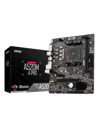 Mainboard, MSI, AMD A520, SAM4, MicroATX, 1xPCI-Express 3.0 1x, 1xPCI-Express 3.0 16x, 1xM.2, Memory DDR4, Memory slots 2, 1xDV