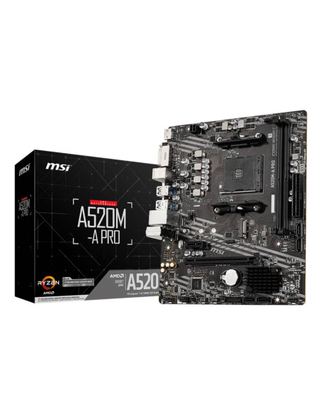 Mainboard, MSI, AMD A520, SAM4, MicroATX, 1xPCI-Express 3.0 1x, 1xPCI-Express 3.0 16x, 1xM.2, Memory DDR4, Memory slots 2, 1xDV
