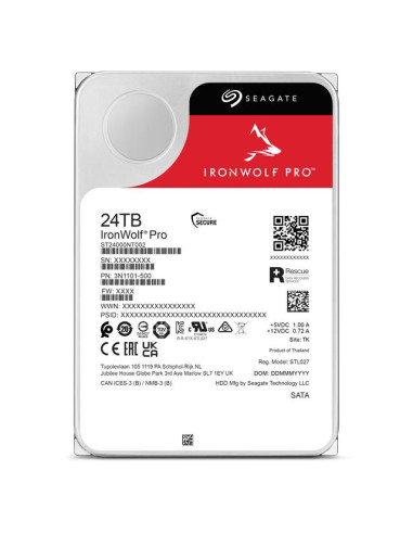 HDD, SEAGATE, IronWolf Pro, 24TB, SATA, 512 MB, 7200 rpm, Discs/Heads 10/20, 3,5", ST24000NT002