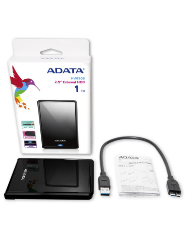 External HDD, ADATA, HV620S, 1TB, USB 3.1, Colour Black, AHV620S-1TU31-CBK