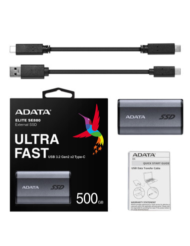 External SSD, ADATA, SE880, 500GB, USB-C, Write speed 2000 MBytes/sec, Read speed 2000 MBytes/sec, AELI-SE880-500GCGY