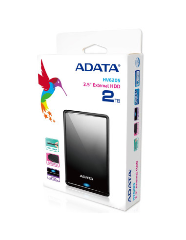 External HDD, ADATA, HV620S, 2TB, USB 3.1, Colour Black, AHV620S-2TU31-CBK