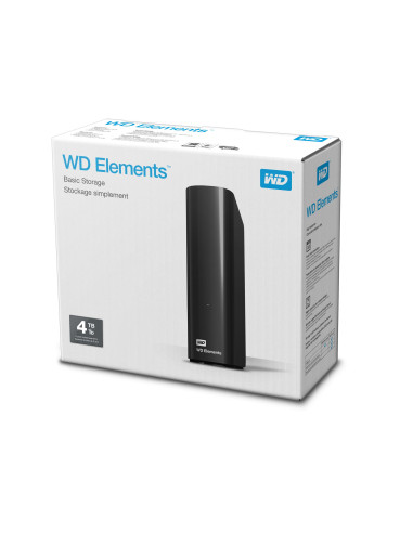 External HDD, WESTERN DIGITAL, Elements Desktop, 4TB, USB 3.0, Black, WDBWLG0040HBK-EESN