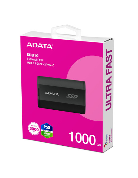 External SSD, ADATA, SD810, 1TB, USB-C, Write speed 2000 MBytes/sec, Read speed 2000 MBytes/sec, SD810-1000G-CBK