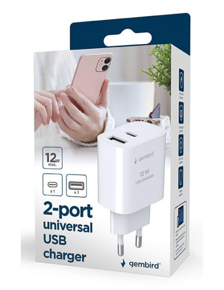 CHARGER USB UNIVERSAL WHITE/2P TA-UC-2AC12-01 GEMBIRD