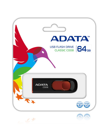 MEMORY DRIVE FLASH USB2 64GB/BLACK/RED AC008-64G-RKD ADATA