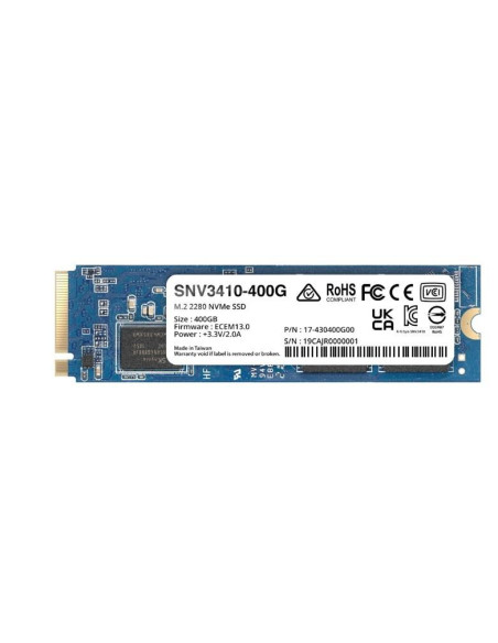 SSD, SYNOLOGY, SNV3400, 400GB, M.2, PCIE, NVMe, Write speed 750 MBytes/sec, Read speed 3000 MBytes/sec, TBW 491 TB, MTBF 180000