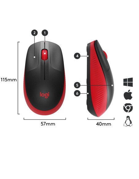 MOUSE USB OPTICAL WRL M190/RED 910-005908 LOGITECH