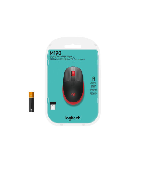 MOUSE USB OPTICAL WRL M190/RED 910-005908 LOGITECH